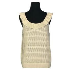 Tanou beige sleeveless ruffle neckline knit top size M